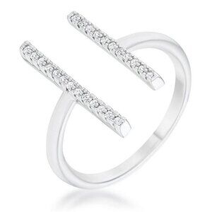 Wide Parallel Lines Open Band Cz Clear Cubic Zirconia Cross Silver Brass Ring 5